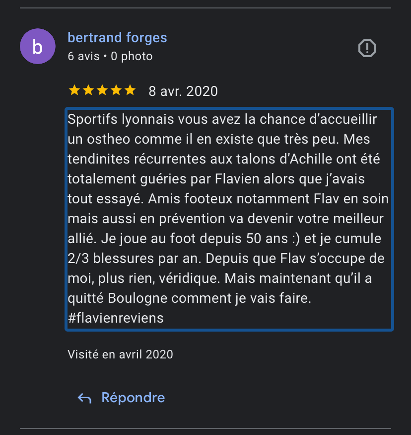 Avis google Berty tendon d'achille
